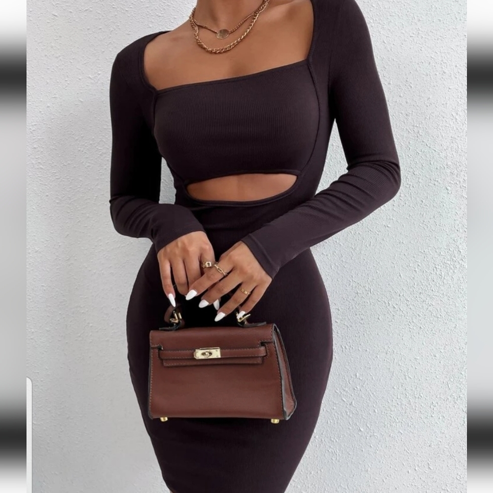 Ribbed Knit Cut Out Bodycon Dress